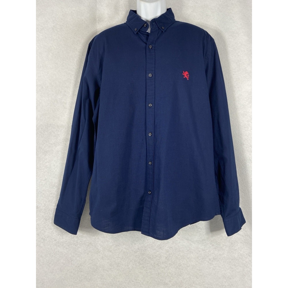 New Express Oxford Shirt Men's XL‎ Navy Button Up Long Sleeve 17-17.5 Cotton